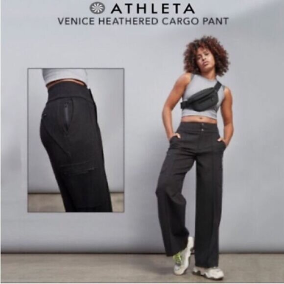 ATHLETA VENICE CHARCOAL HEATHERED wide Leg CARGO PANT Sz 4 - Picture 2 of 10